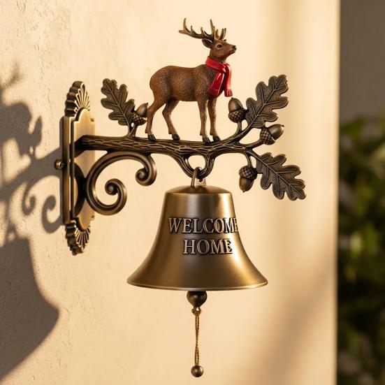 Rustic Metal Welcome Bell Christmas Wall Mounted Door Bell Vintage Dinner Bell for Outdoor Front Door Porch Home Decor