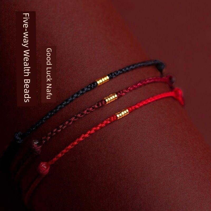 Five Gods of Wealth Little Red Rope Bad Luck Gold-Plated Bracelet Recurrent Fate Year Good Luck Rope Red Rope Fortune Anklet for Women Gift