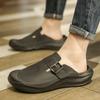 Leather Backless Loafers Slippers Half Shoes for Men Mules Men Casual Shoes Outdoor Man Slides Men's Flats Non-slip Lazy Shoes