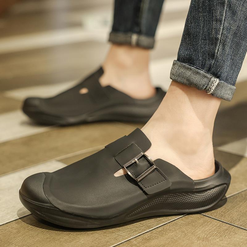 Leather Backless Loafers Slippers Half Shoes for Men Mules Men Casual Shoes Outdoor Man Slides Men's Flats Non-slip Lazy Shoes