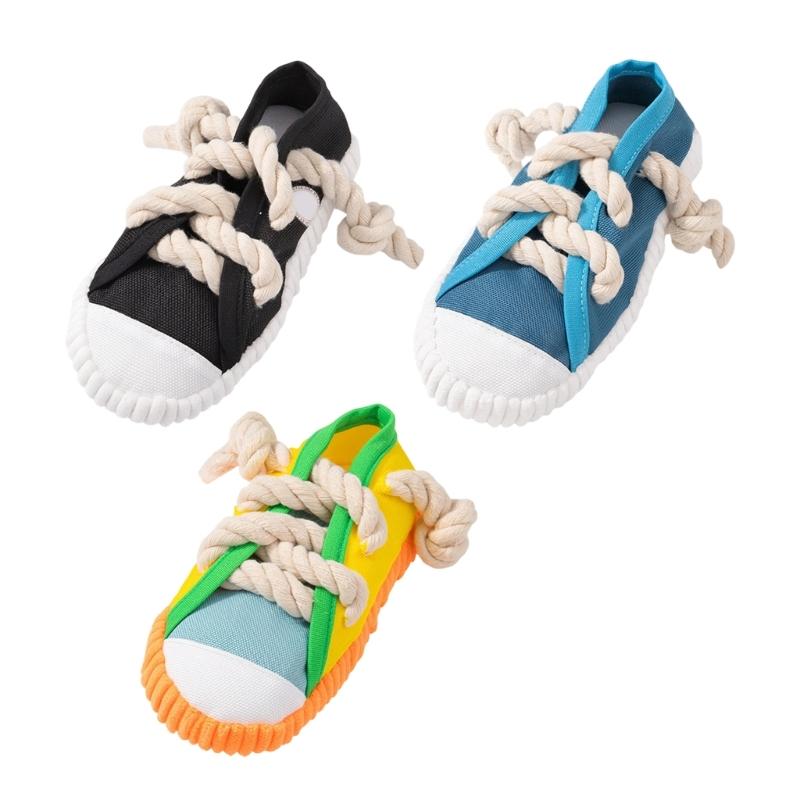 Dog Tug Rope Toy Shoe with Squeaky Sound Chewable Cotton Rope Teeth Cleaning Chew Toy For Small Dog Entertainment