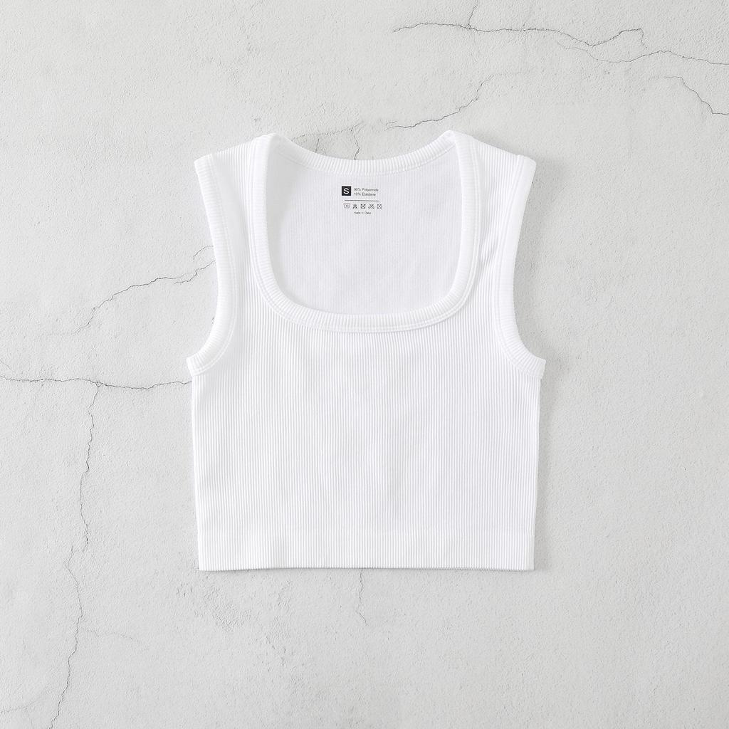 Plus Size Quick-Dry Ribbed Yoga Sports Tank with Square Neck