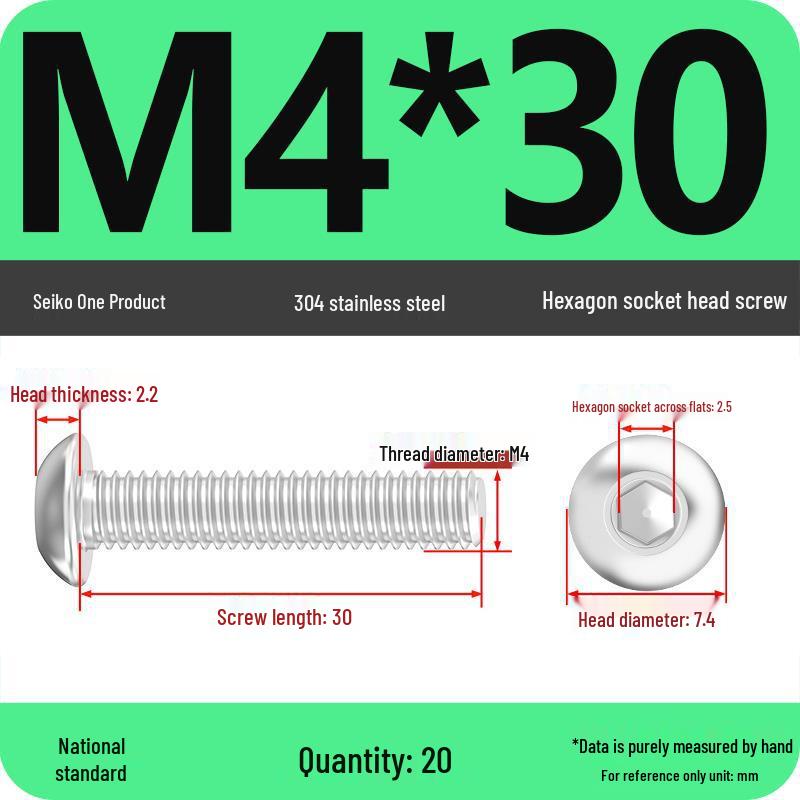 304 Stainless Steel Pan, Half, and Round Head Hexagon Screws (M2-M12)