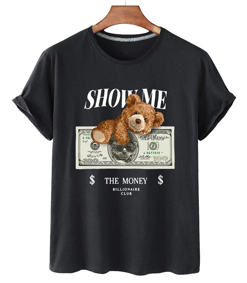 T-shirt Divertente con Stampa Orso Donna Moda Cartone Animato Harajuku Casual T-shirt Femminile Estiva Manica Corta Top T-shirt Unisex Maglietta Unisex