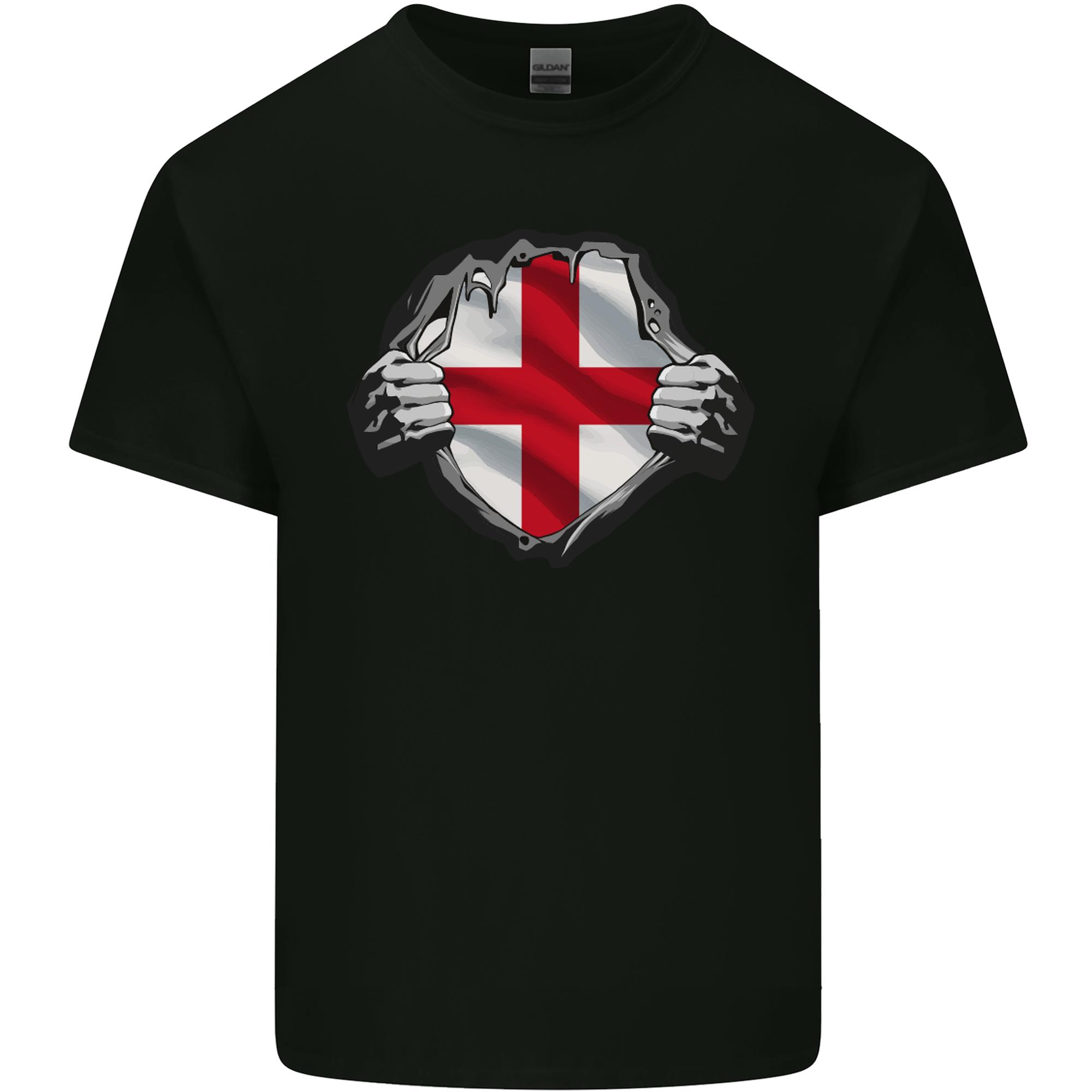 England St Georges Day Flag Gym Ripped Torn Unisexs Light Cotton TShirt S