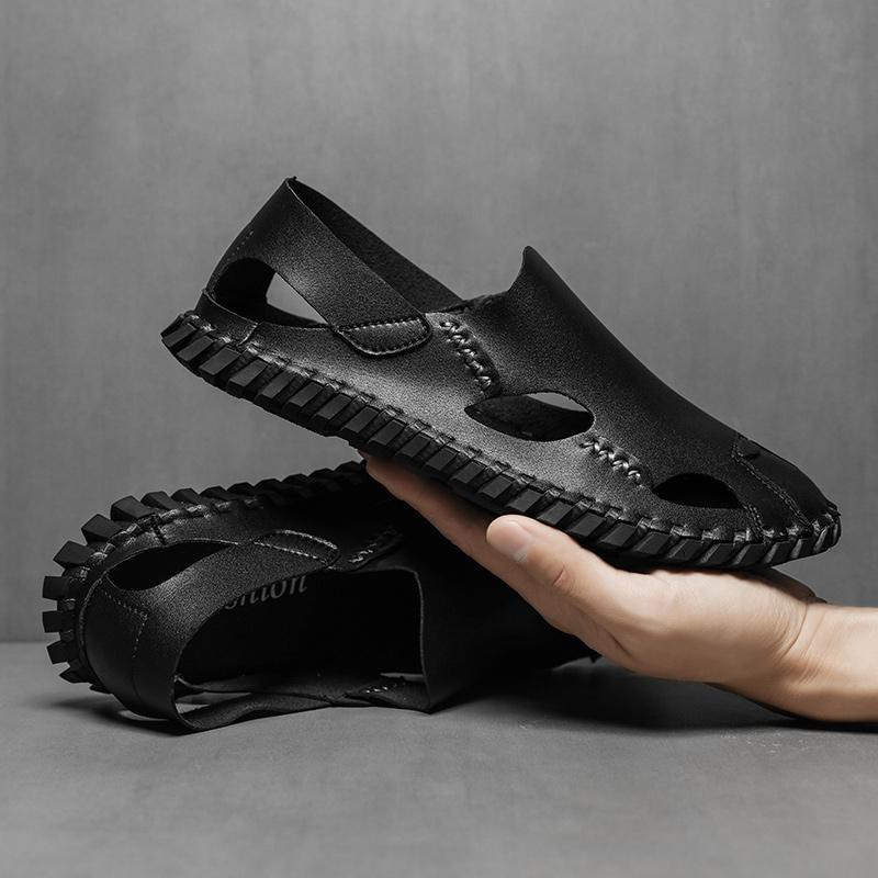 Fashion Hollow Out Leather Commute Casual Driving Shoes Quality Classic Baotou Sandals Summer Outdoor Walking Breathable Men's Sandals