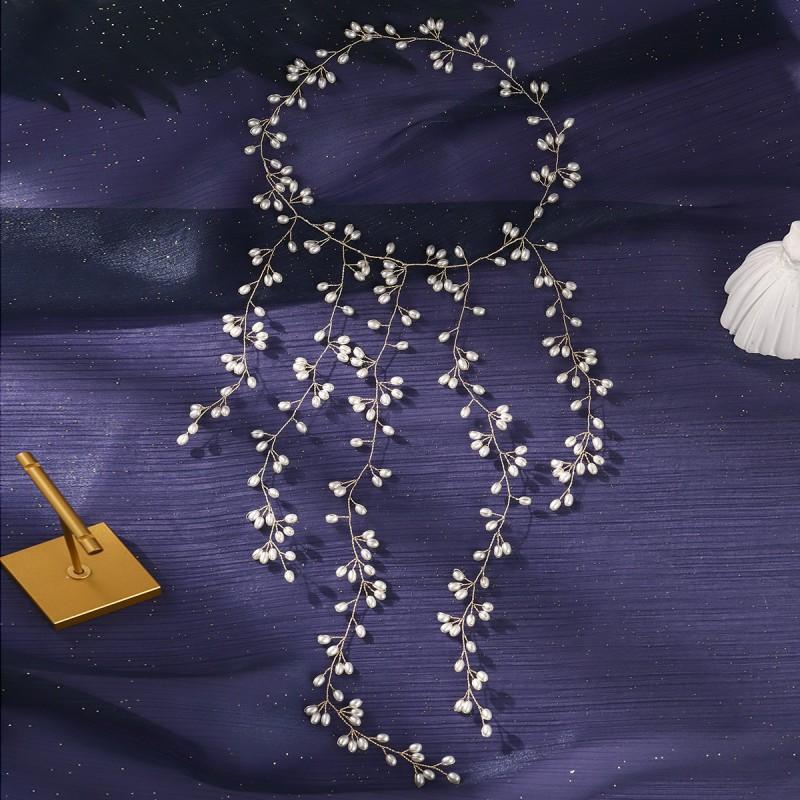

Purely Handmade Pearl Vine Wreath Simple Bridal Hair Accessories Women Shawl Back Performance Makeup