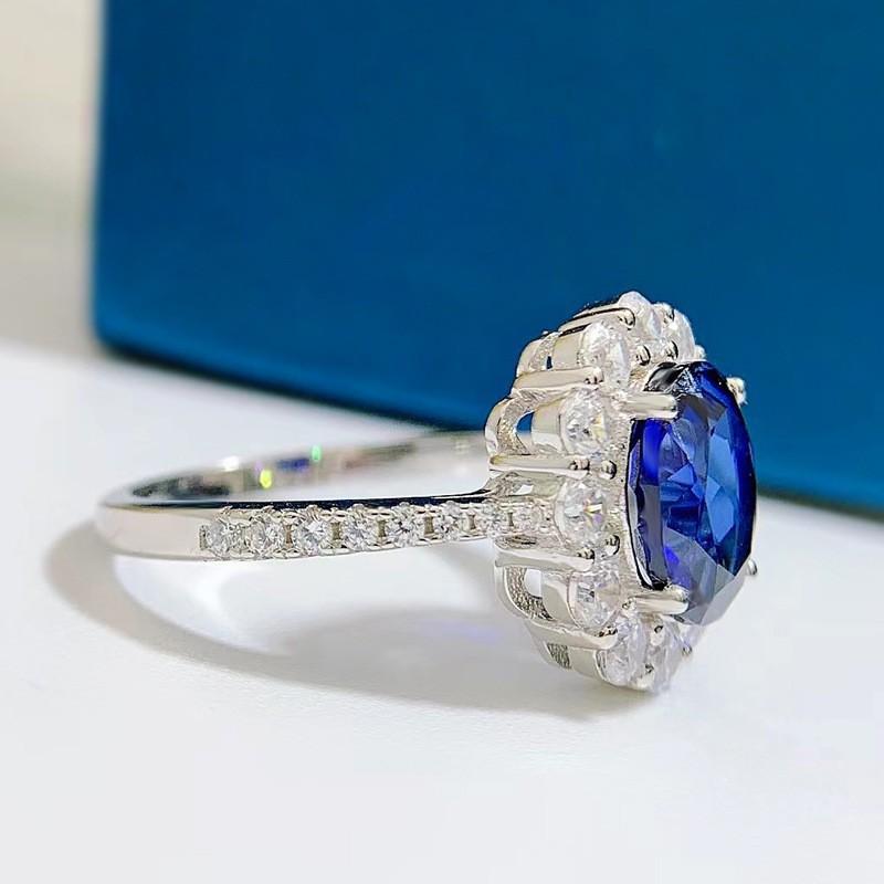 Novo Anel de Prata Esterlina 925 com Pedra Azul para Mulheres Joia de Casamento Charme de Noivado Festa Moda Anel de Alta Qualidade