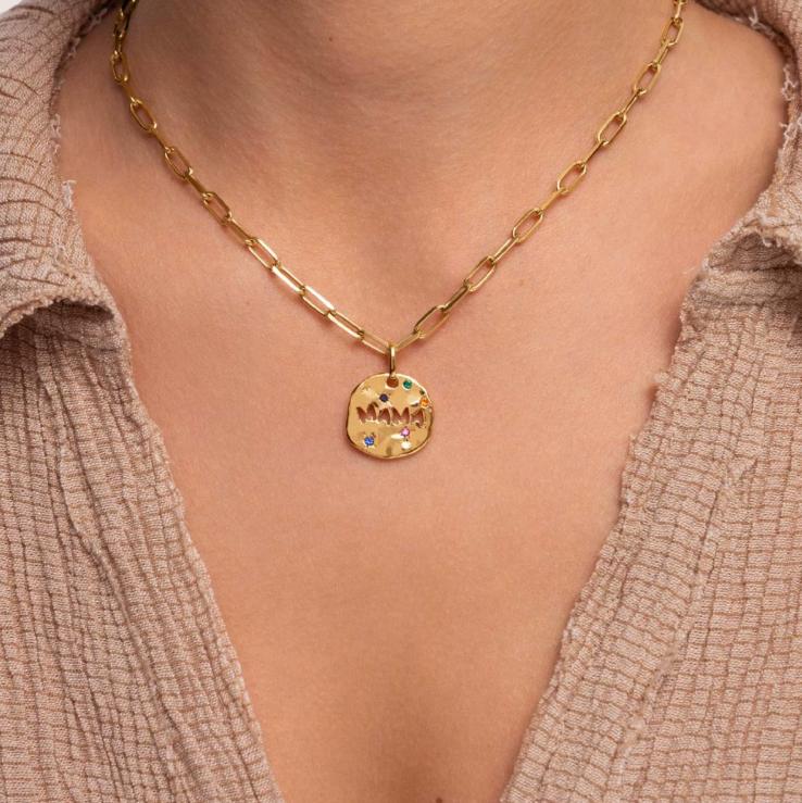 

Mother s Day MAMA Necklace Gift Irregular Circular Guardian Pendant Necklace New Fashion Stainless Steel Necklace Accessory Gift