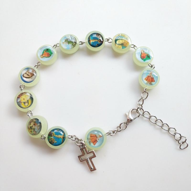 Luminous Rosary Bracelet,Cross-Pendant-Charms Bead Bracelet Jesus Crucifix Cross Jewelry for Women Men Party Wedding