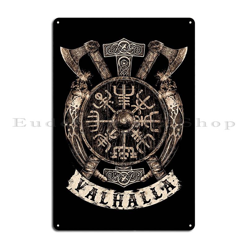 Viking Vegvisir Shield Metal Plaque Wall Decor Funny Printed Mural Cinema Tin Sign Poster
