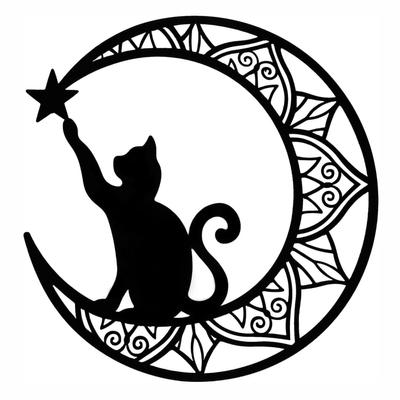 Ay Kedi Siluet Metal El Sanatları Ajur Kara Kedi ve Ay