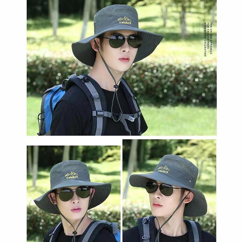 Summer Men Camping Big Brim Sun Protection Fisherman Hat Outdoor Riding Mountaineering Fish Hat Hiking Breathable Hat