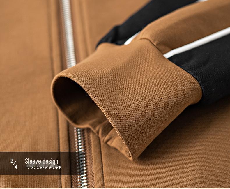 Men's High Collar Patchwork Zipper Hoodie - Light Luxury Autumn/Winter Collection