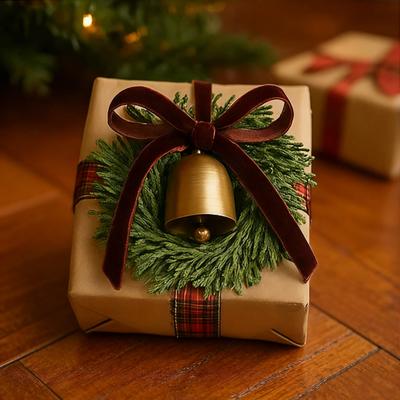 Mini Couronne de Cèdre de Noël Petite Couronne de Noël Artificielle avec Cloche et Nœud en Ruban pour Arbre de Noël Manteau Fenêtre Cheminée Cuisine Décoration