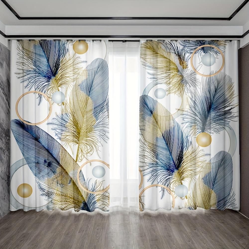 2 stücke Vorhang Goldene See Blau Weiß Geometrische Muster Vorhang Stange Tasche Vorhänge Für Küche Cafe Wohnzimmer Wohnkultur