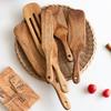 Teak Wood Pizza Shovel & Non-stick Spatula Set - Includes Frying, Salad, and Butter Scraper Spoons