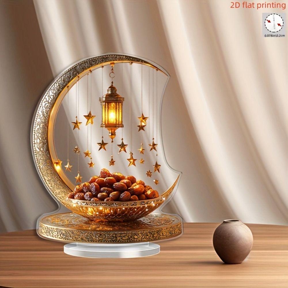 Decorazioni Desktop Corano 2D Luna Stella del Ramadan Castello Lunare Acrilico Ornamento con Base Artigianato Statuette Decorative per le Feste