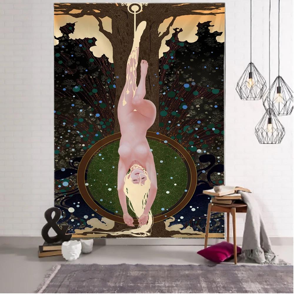 Witchcraft Tarot Tapestry Wall Hanging Black Khaki Sun Moon Starry Universe Geometric Pattern Dormitory Home Decoration Curtains