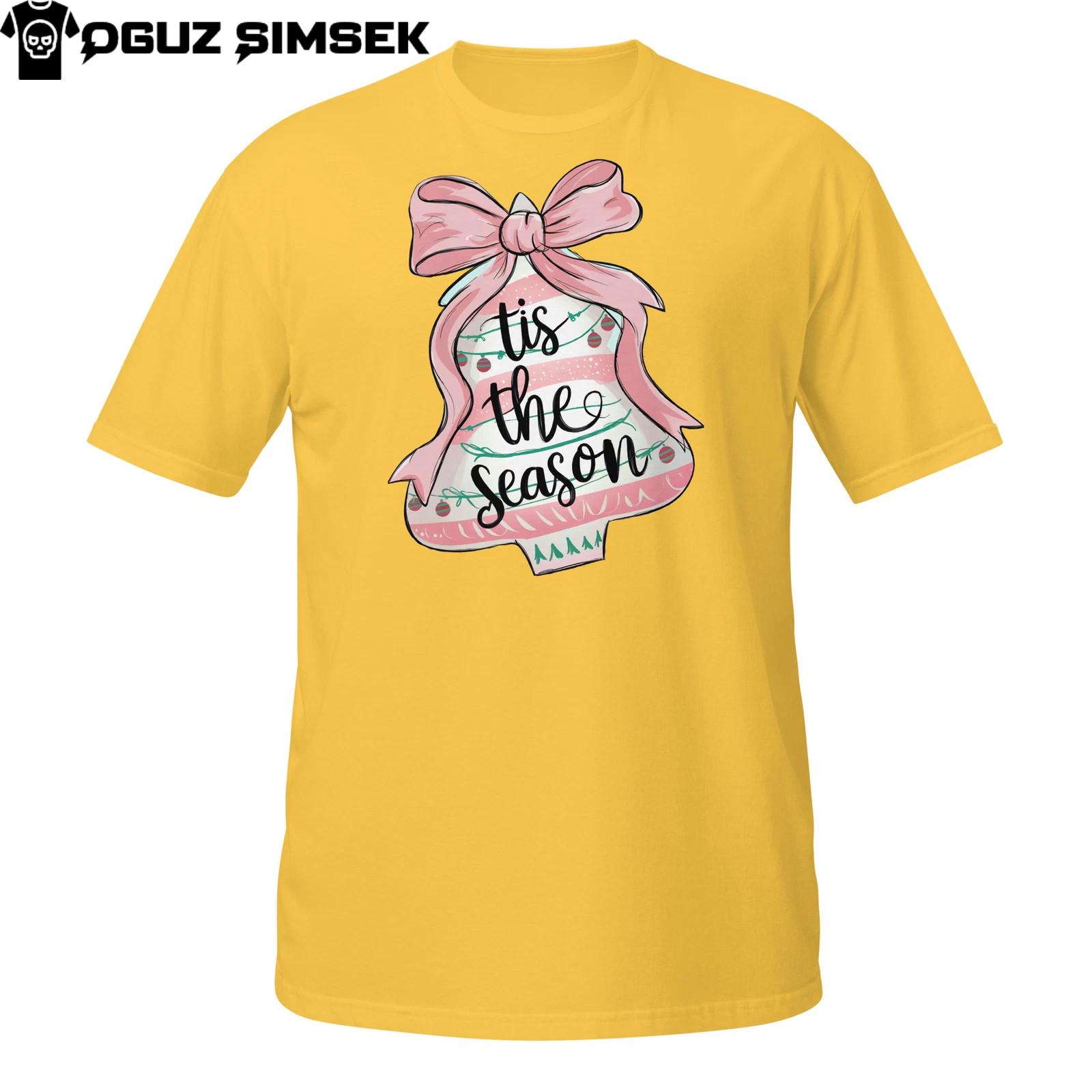 Cute Pink Christmas Tree T-Shirt Mens Womens Tees Top | Tis The Season Holiday Bow Ornament Tee 3XL