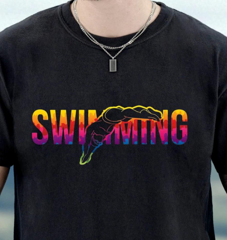 Swimming Diver T-Shirt | Retro Gradient Swim Design Tee, Swim Team Shirt L