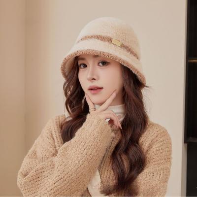 Nuovo Cappello da Pescatore di Peluche per Donna Cappello a Campana alla Moda Stile Coreano Temperamento alla Moda Versatile Viso che Mostra Piccolo Caldo Cappello a Secchiello