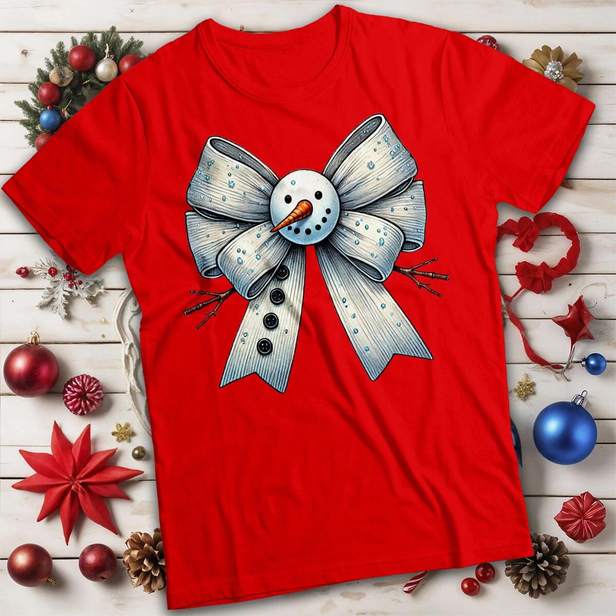 Snowman Bow Christmas T-Shirt Tee #MC 160