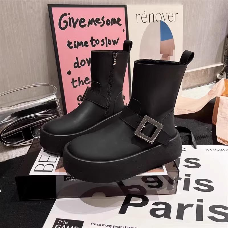 European elastic boots, thin boots, thick-soled Martin boots, women's 2025 new thick-heeled locomotive boots, short boots, Chelsea boots.