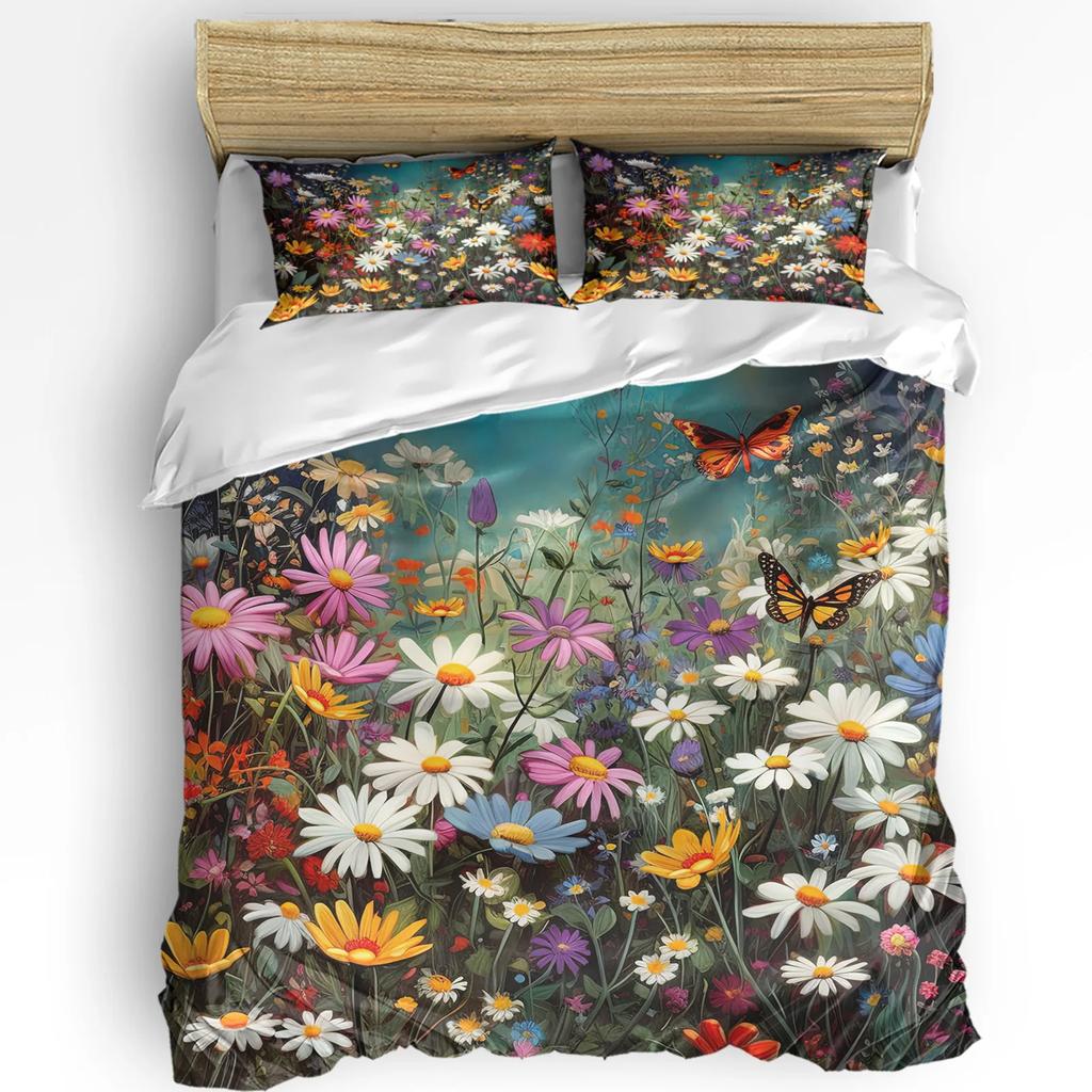 Daisy Flower Butterfly Bushes 3pcs Bedding Set For Double Bed Home Textile Duvet Cover Quilt Cover Pillowcase