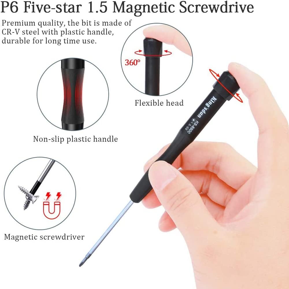 

P2 P5 P6 0.8mm 1.2mm 1.5mm TS1 TS4 TS5 Pentalobe Five-Star Screwdriver for iPhone MacBook Pro, Air Retina Assembly with Pry Tools_AB