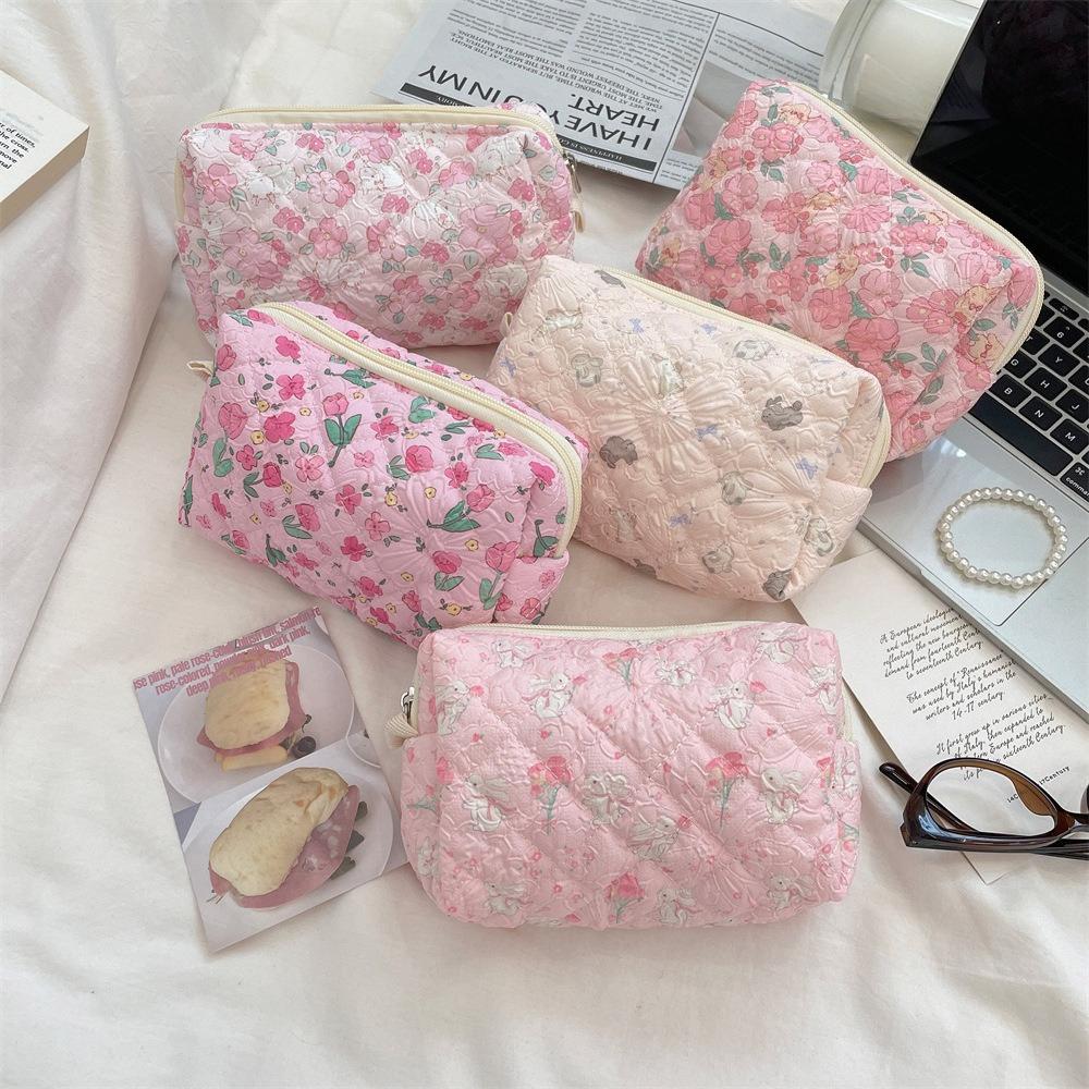 Roze Bloem Vrouwen Schattige Make-up Tas Reis Organizer Cosmetica Munten Handtas Pouch Meisjes Schattig Cartoon Vierkant Rits Cosmetische Tassen