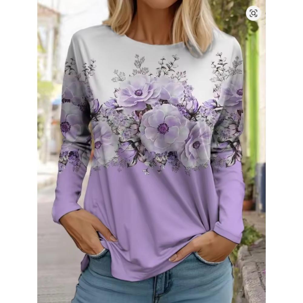 Ladies' Casual Long Sleeved T-shirt with Black and White Contrasting Pattern