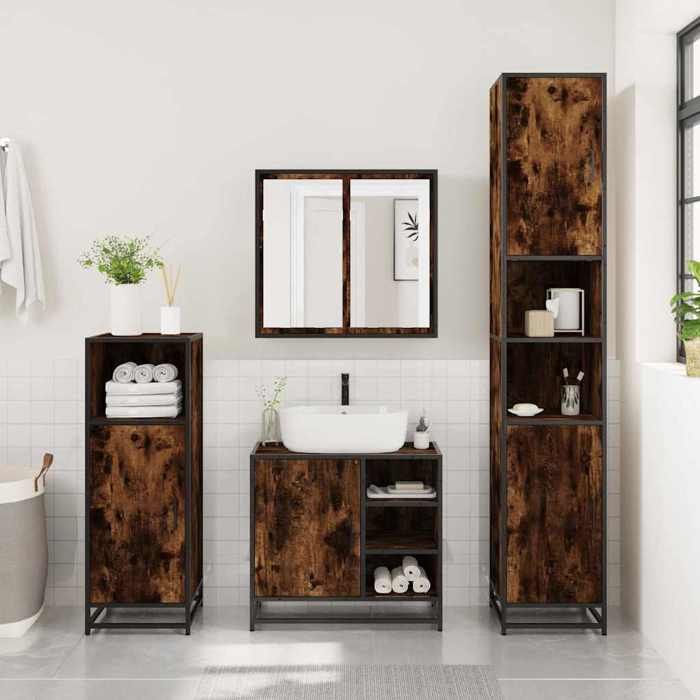 VidaXL Armoire de lavabo de salle de bain chêne fumé 65x33x60 cm, meuble de lavabo de salle de bain, meuble de salle de 849286