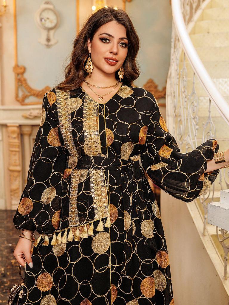 AB410 2024 Long Sleeve Maxi Dress - New Fashion Muslim Middle East Robe