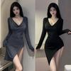 Split Perspective Sex Underwear Sexy Nightclub Style Uniform Hot Free Ice Silk Large Dress