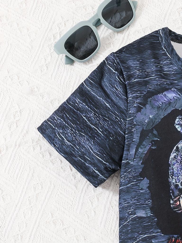 2-teiliges Cooles Dino Roar T-Shirt- und Shorts-Set für Jungen – Weiches, atmungsaktives Sommeroutfit mit lebendigen Grafikdrucken
