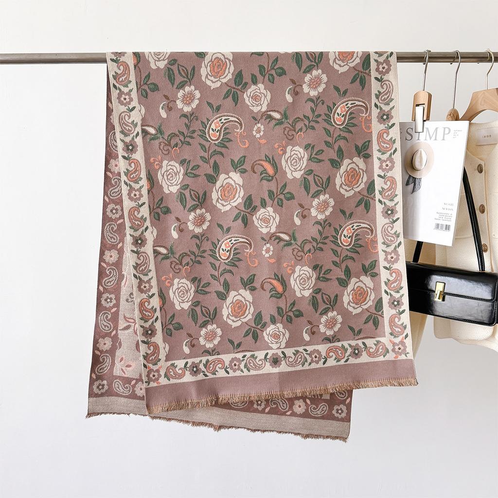 Flower Printing Cashmere Winter Scarf Women Scarves Adult Scarves for Lady Vintage Scarf Double Sided Fashion Poncho Wraps Caped