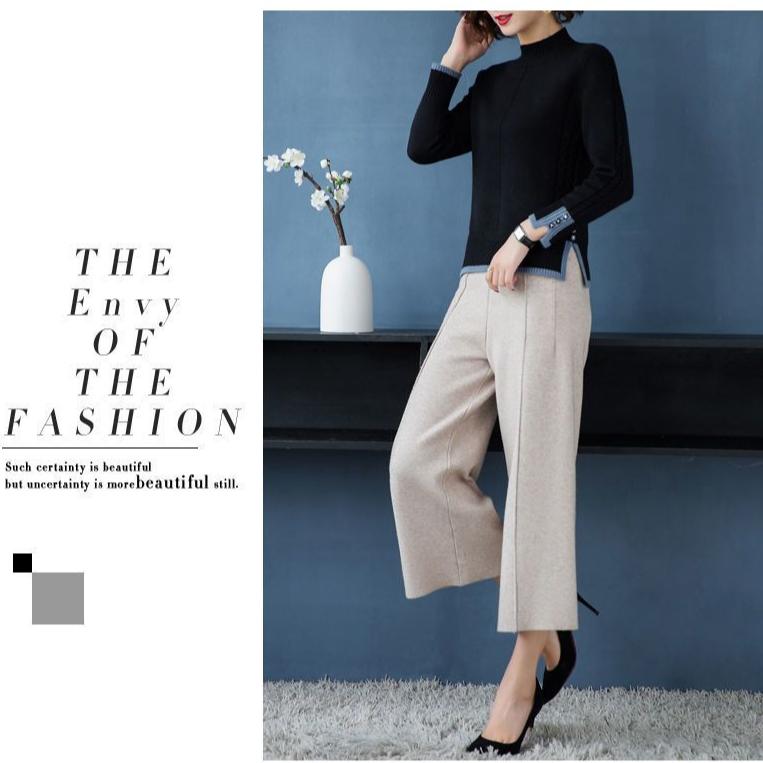 Fall/Winter Women's Semi-Turtleneck Sweater Thickened Loose Pullover Knitwear Split Stretch Knit Jumper