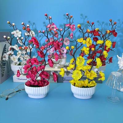 Doppeltes Vertikales Muster Topf Winterblüte Bonsai Künstliche Pflaumenblüten Blumentopf Bepflanzung Blumentopf