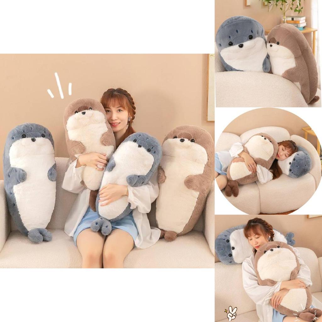 Soft And Cuddly Grey And Khaki Seal Plush Toy For Cozy Sleep And Comforting Pillows