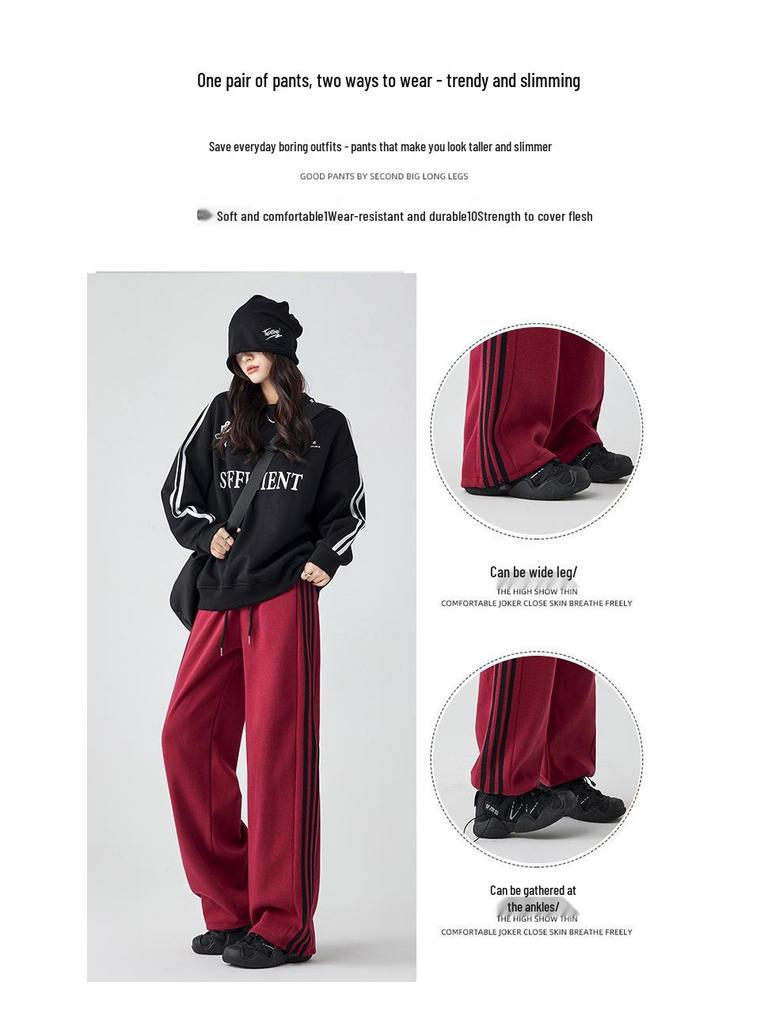 2025 Women's White-Gray Striped Wide-Leg Sweatpants: Spring/Autumn Casual Loose Fit Joggers