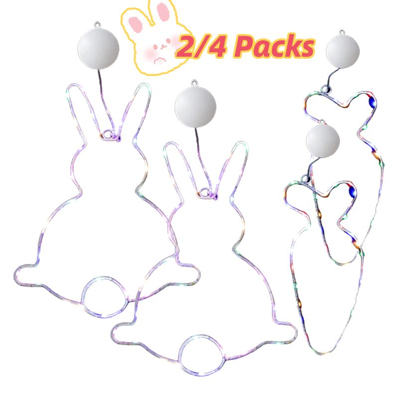 2/4 STÜCKE Osterfensterlicht mit Saugnapf Batteriebetrieben Osterhase Karotten Dekoration LED-Licht für Innendekoration Schlafzimmer