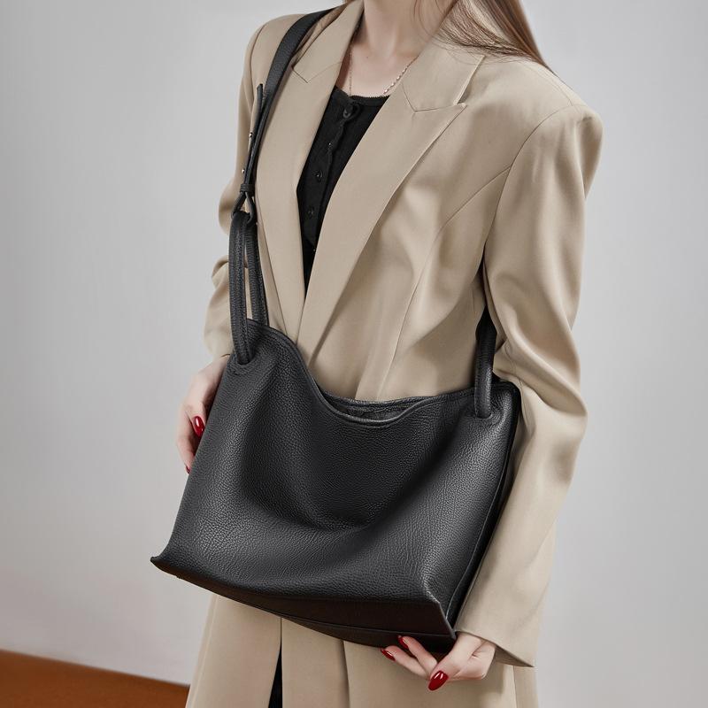 First Layer Cowhide Commuter Tote Bag Large-Capacity Bag Women'S Large Bag High-End Single Shoulder Handbag Oblique