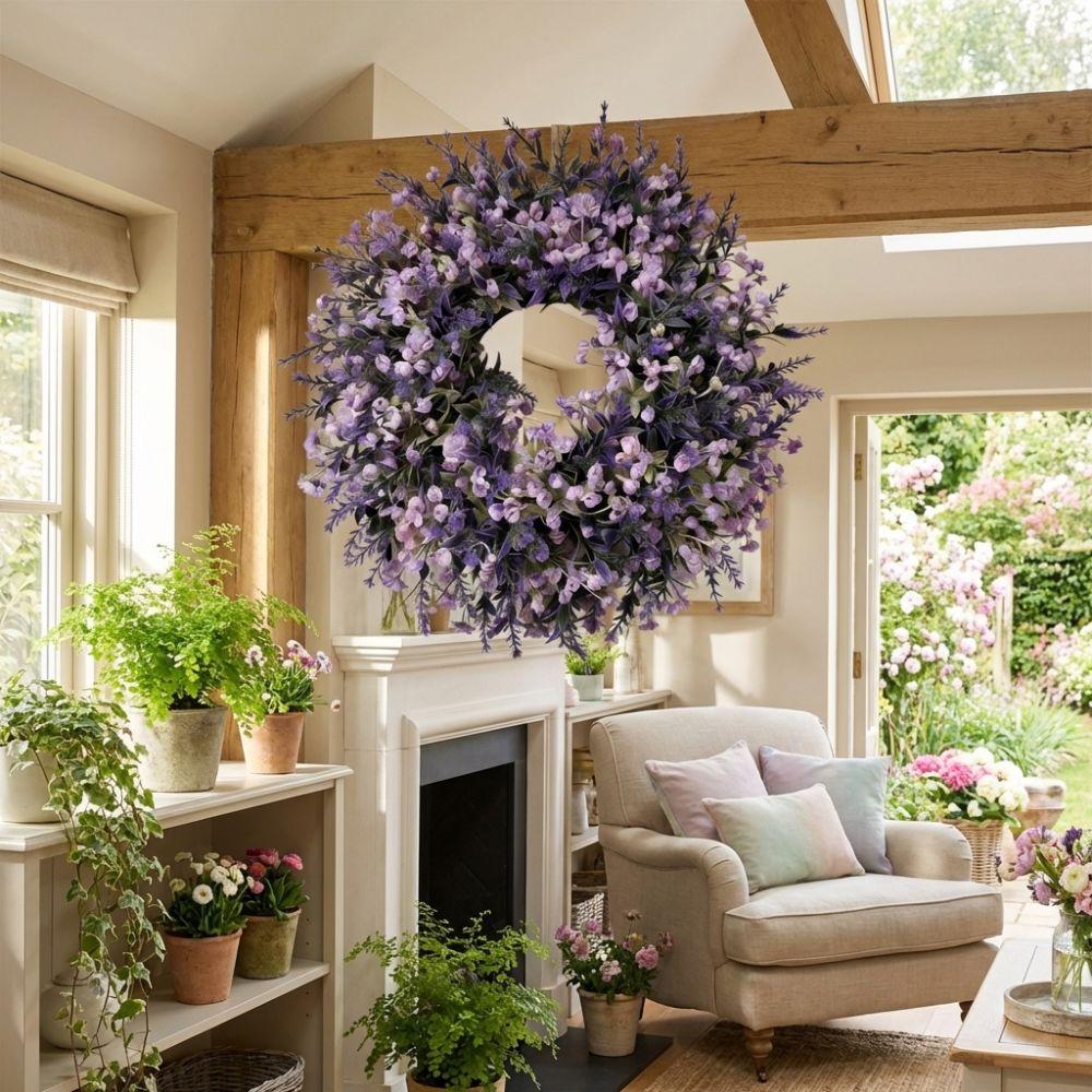Lifelike Lavender Floral Wreath Fresh Simulated Garland  Wedding Decoration