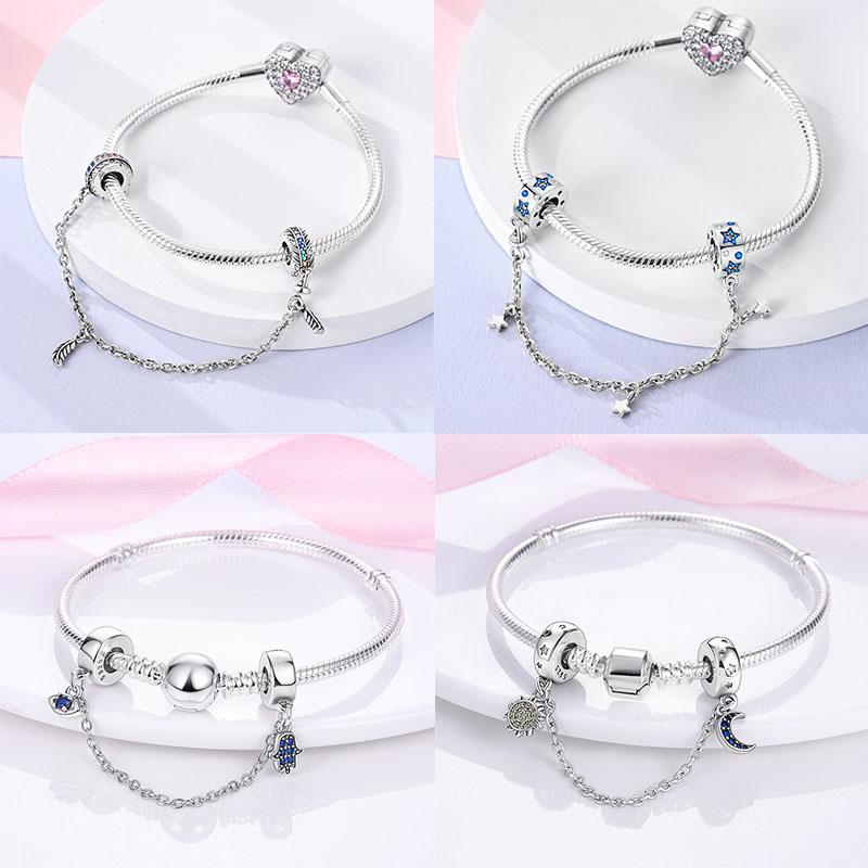 Charms Plata De Ley 925 Evil Blue Eyes Silver Sun Star Elk Dinosaur Flower Charm Women Anniversary DIY Jewelry