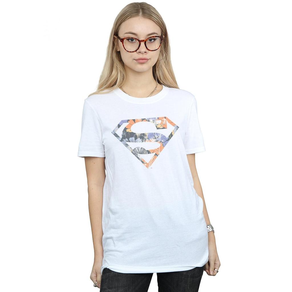 DC Comics Womens/Ladies Superman Floral Logo 2 Cotton Boyfriend T-Shirt