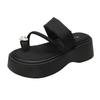 Premium silberne Strass-Zehensandalen Damen Sommerbekleidung 2025 neu kleine höhenverstärkende Plateau-Strandschuhe