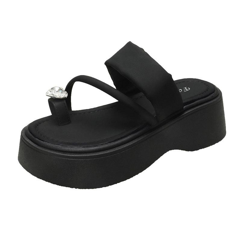 Premium silberne Strass-Zehensandalen Damen Sommerbekleidung 2025 neu kleine höhenverstärkende Plateau-Strandschuhe