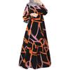Cross-Border 2025 Long Sleeve Printed Middle Eastern Muslim Malay Dress - Long Robe, Round Neck