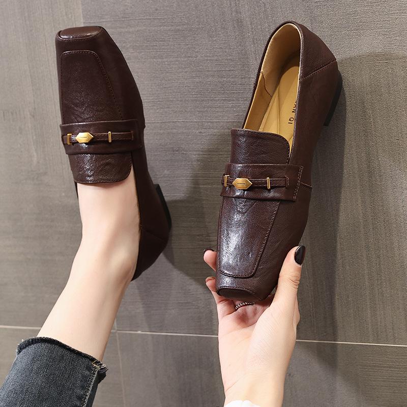 2026 Spring Summer Sheepskin Shoes Women Flats Genuine Leather Fashion Brand Ladies Party Shoes Black Brown